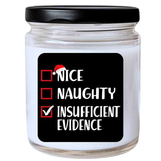 WS -  Nice, Naughty, x Insufficient Evidence Christmas Candle - Fun Holiday Gift, Unique Christmas Candle