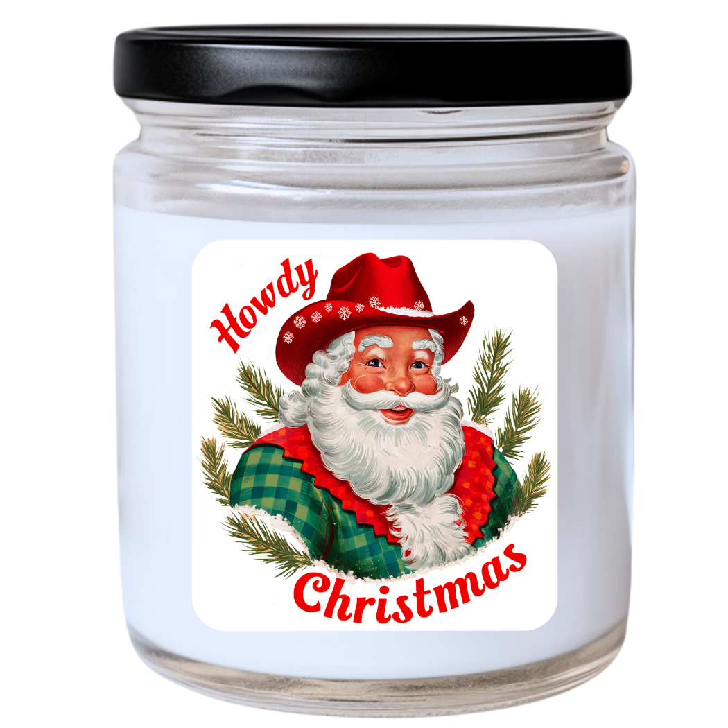 WS -  Howdy Christmas - Cowboy Santa Candle - Funny Christmas Gift, Unique Holiday Candle, Western & Festive, Many Scents Available