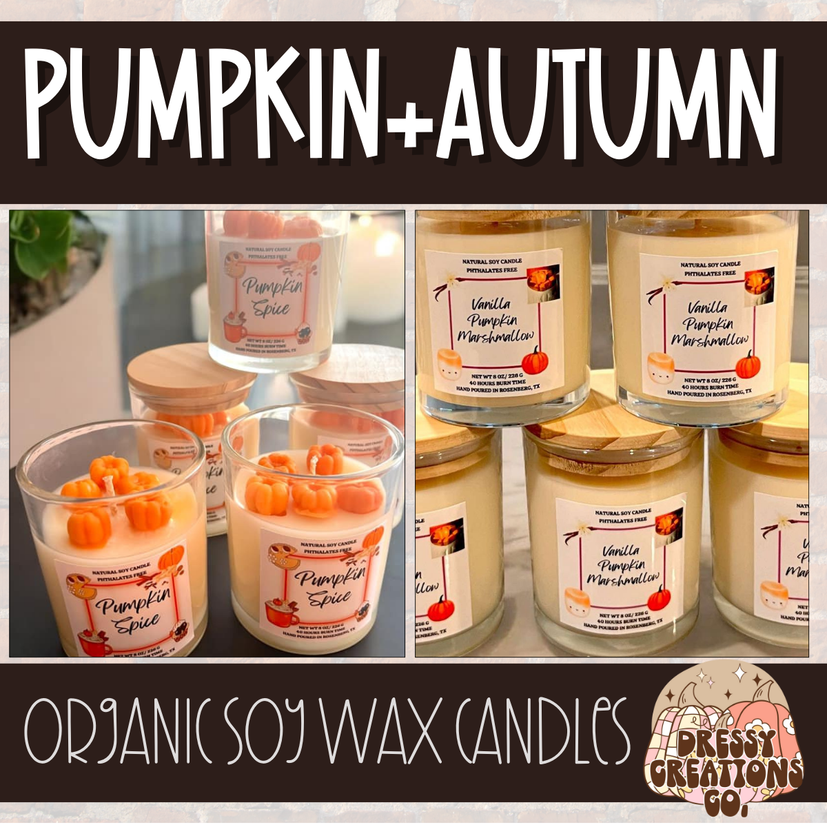 WS - Bamboo Glass Jar Soy Candle - Pumpkin & Autumn Scents !MOQ 6!