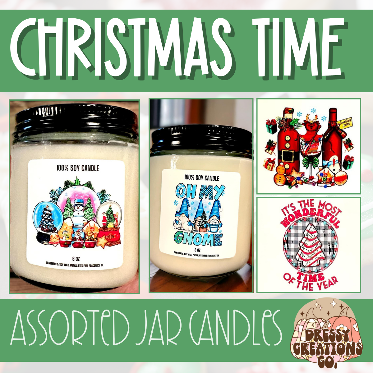 WS - Christmas Time Candles - Black Lid (3 Sizes Available) !MOQ 12!