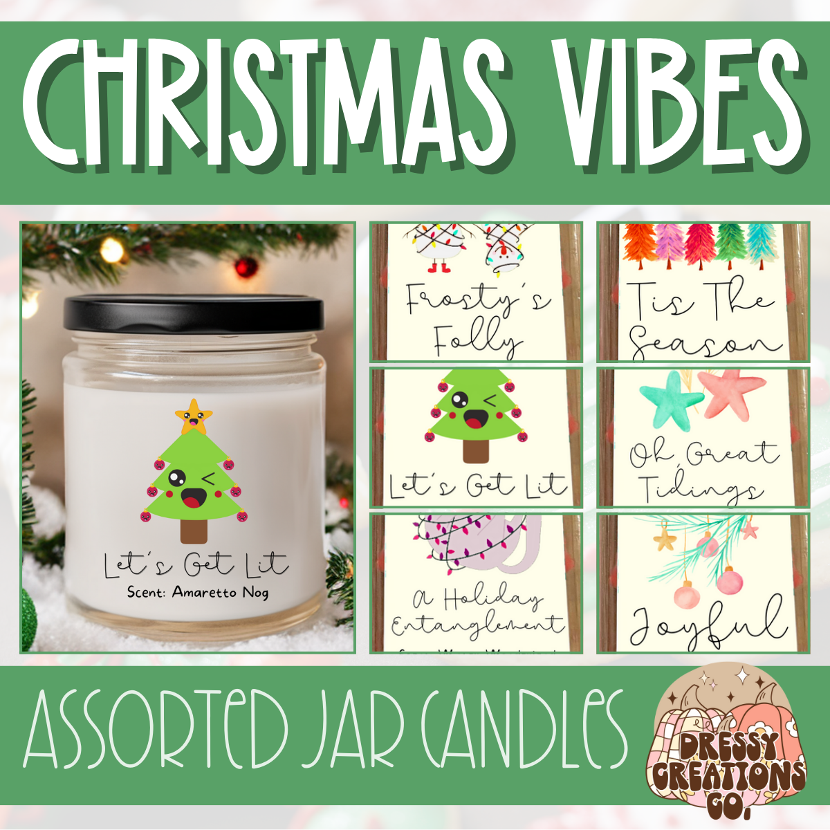 WS - Christmas Vibes Candles - Black Lid (3 Sizes Available) !MOQ 12!