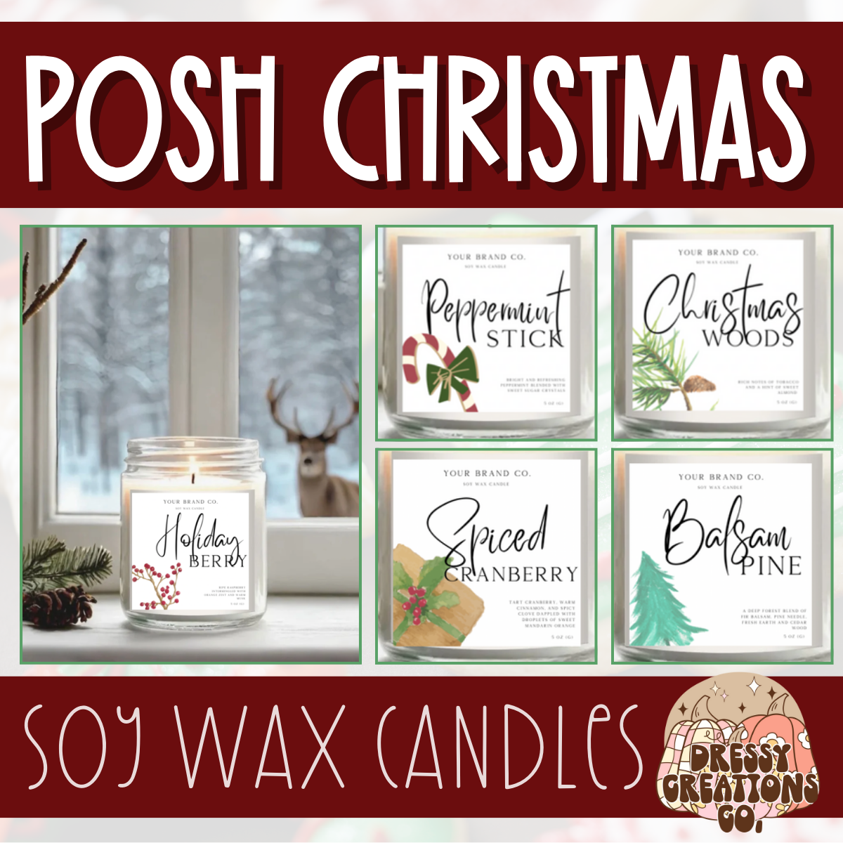 WS - Posh Christmas Candles - Black Lid (3 Sizes Available) !MOQ 12!