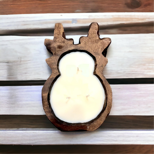 Organic Soy Reindeer Candle in Hand Carved Wooden Bowl (MOQ 2)