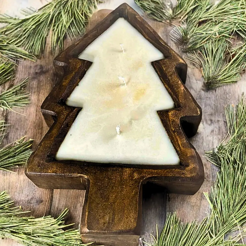 WS - Wooden Dough Bowl Candles - Winter & Christmas !MOQ 2!