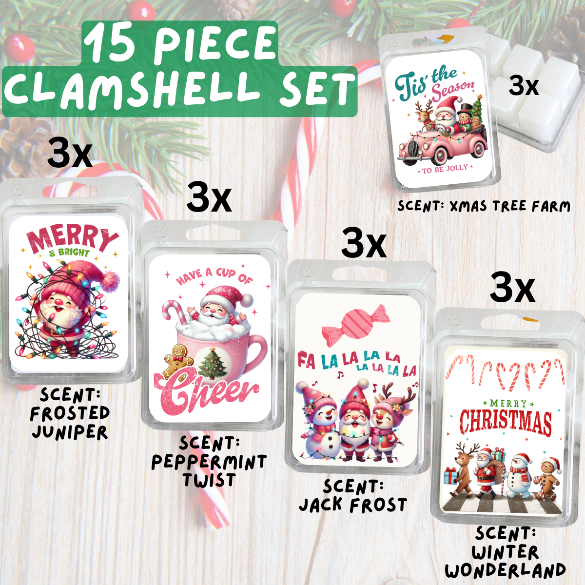 5 Piece Soy Wax Clamshell Set - Christmas