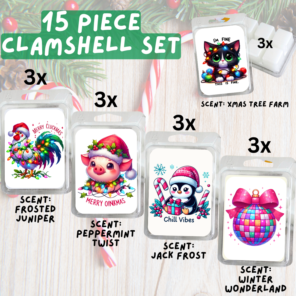 5 Piece Soy Wax Clamshell Set - Christmas