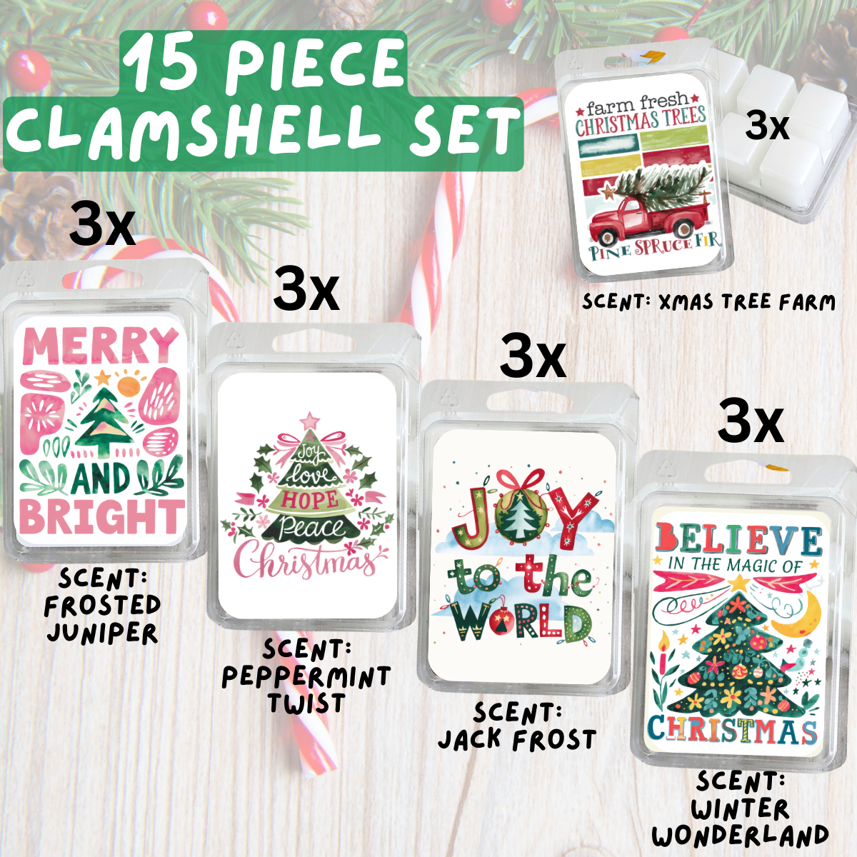 5 Piece Soy Wax Clamshell Set - Christmas