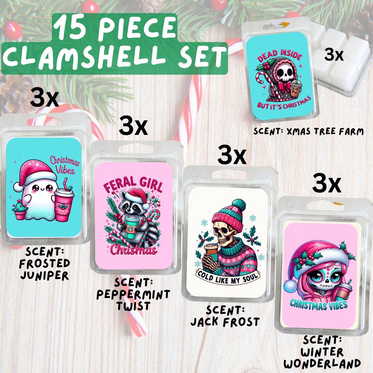 5 Piece Soy Wax Clamshell Set - Christmas