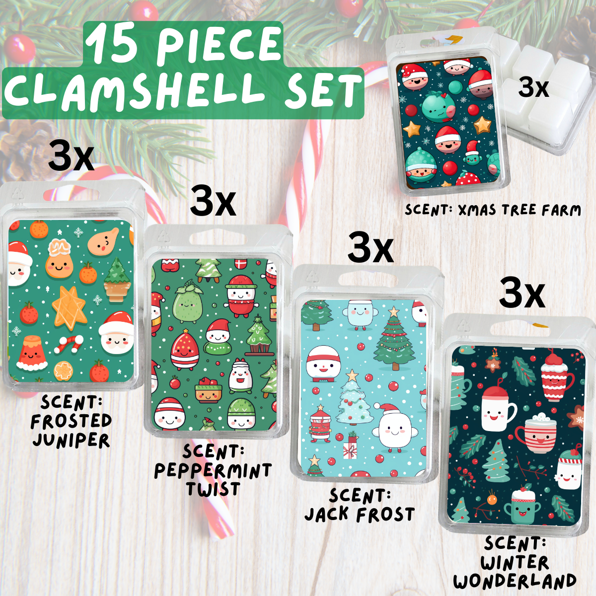 5 Piece Soy Wax Clamshell Set - Christmas